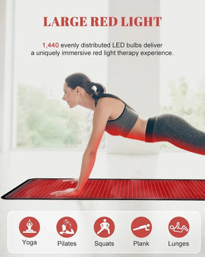 1440 LEDs Red Infrared Light Mat 660nm 850nm Near Infrared Light Device Yoga Large Pad 76"x 24"For Body Pain Relief Power 160W - Healari