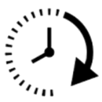 Clock icon with a black arrow pointing clockwise on a white background
