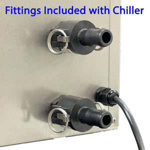 Fittings included with a chiller on a beige background