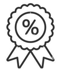 Black and white icon of a ribbon with a percentage symbol