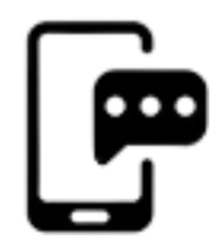 Black icon of a smartphone with a message icon on a white background