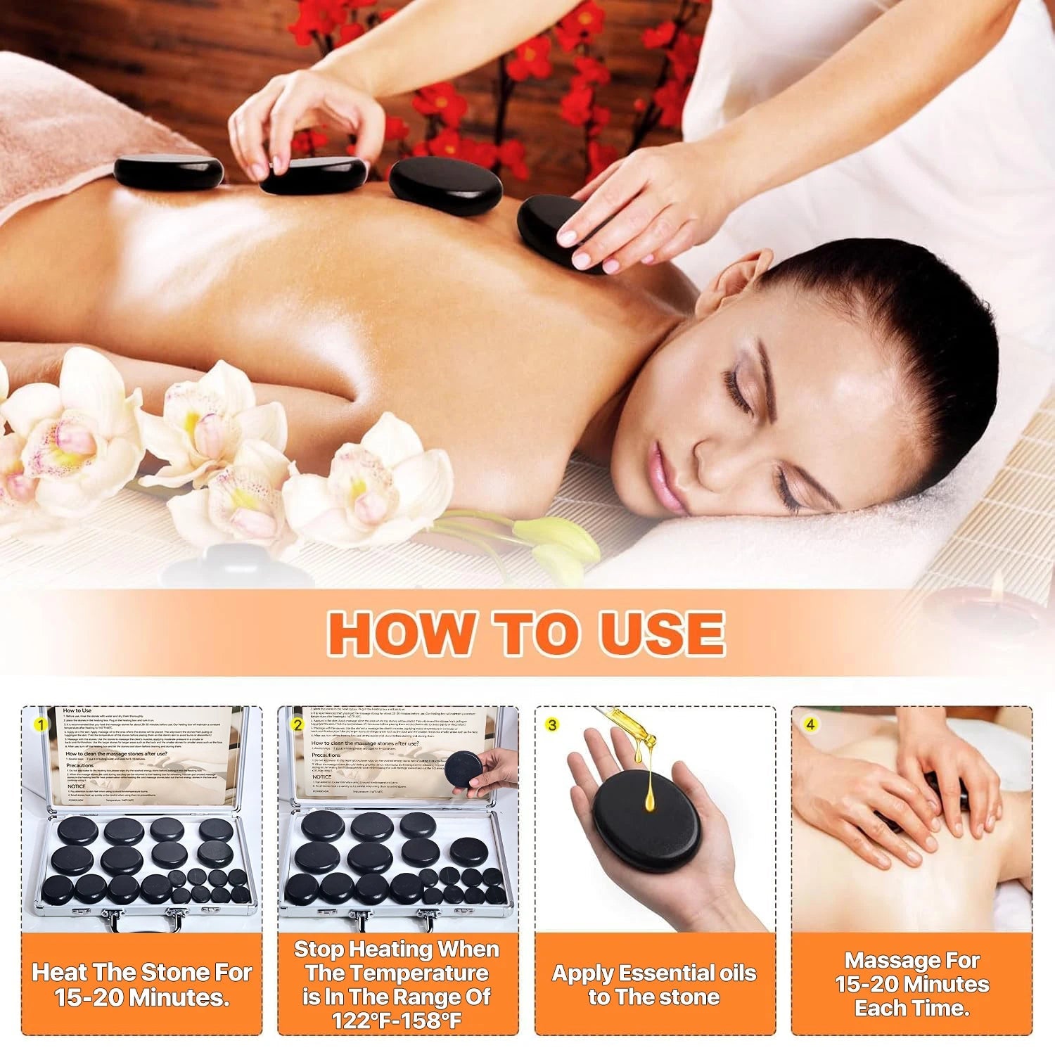 LuxeStone Professional Massage Tools - 20 PIECE HOT STONE MASSAGE SET - Healari