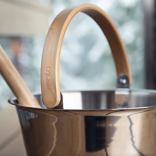 Rento × Harri Koskinen Sauna Bucket – Stainless Steel with Birch Handle - Healari