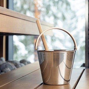 Rento × Harri Koskinen Sauna Bucket – Stainless Steel with Birch Handle - Healari