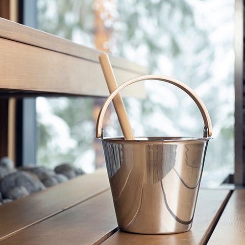 Rento × Harri Koskinen Sauna Bucket – Stainless Steel with Birch Handle - Healari
