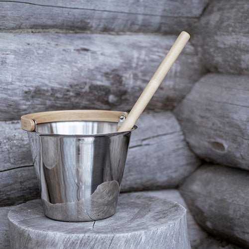 Rento × Harri Koskinen Sauna Bucket – Stainless Steel with Birch Handle - Healari